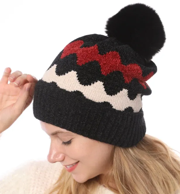 Winter Soft Knit Pom Beanie Fleece Skull Slouch Hat YZP0079