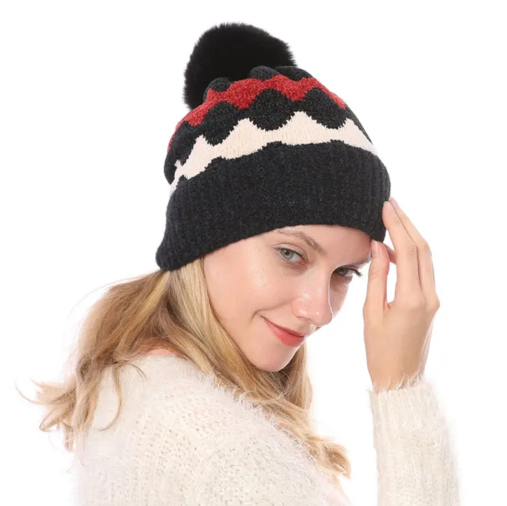 Winter Soft Knit Pom Beanie Fleece Skull Slouch Hat YZP0079