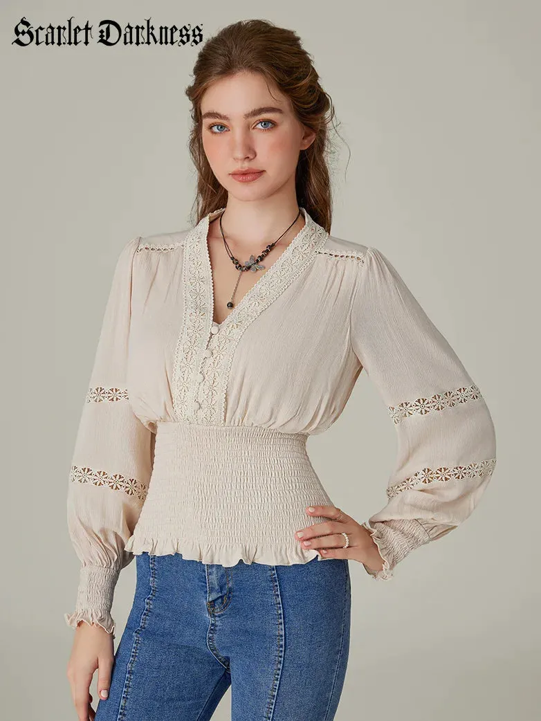 Women Renaissance Shirts Cotton Hollow out Pullover Tops