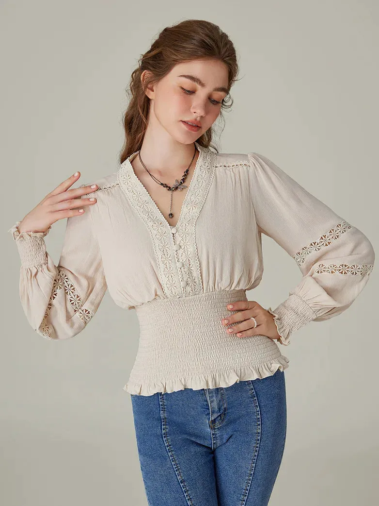 Women Renaissance Shirts Cotton Hollow out Pullover Tops