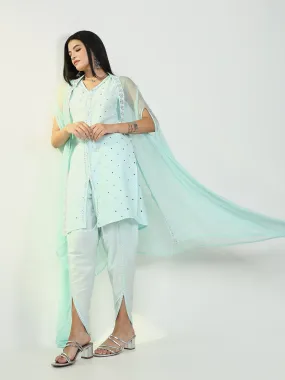 Women Solid Blue Kurta Set with Coat