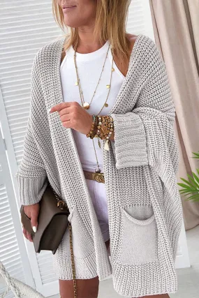 Women's Oversized Fold Over Sleeve Sweater Cardigan with Pockets