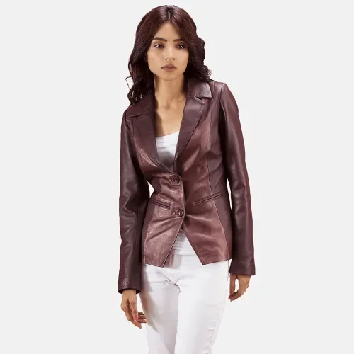 Womens Ruby Metallic Leather Blazer Jacket