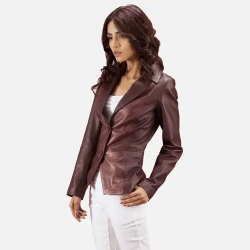 Womens Ruby Metallic Leather Blazer Jacket