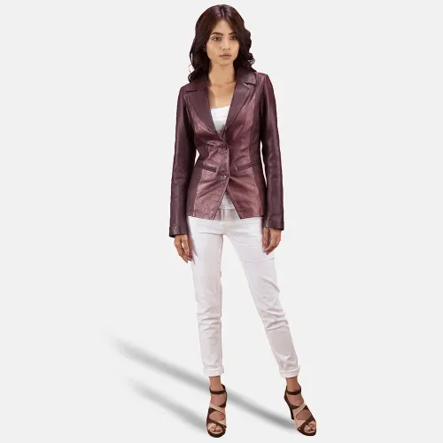 Womens Ruby Metallic Leather Blazer Jacket