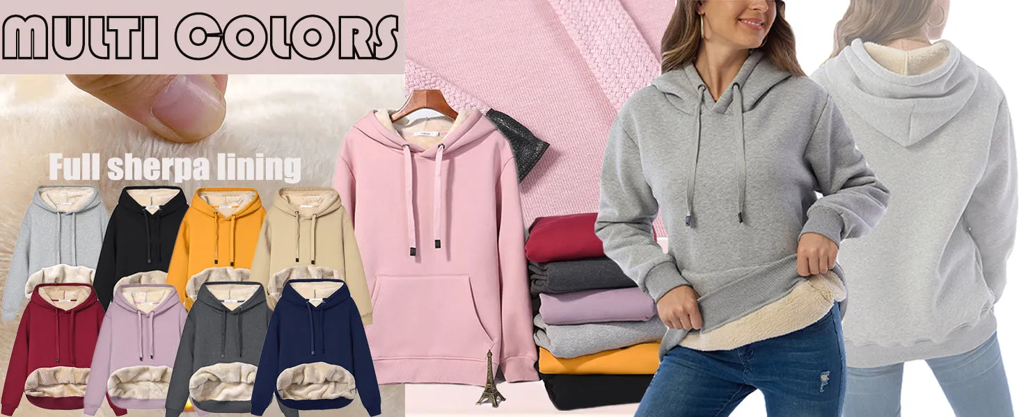 Women's Winter Warm Sherpa Fleece Lined Hooded Sweatshirts Pullover Tops  -  Made to Fit the Curvy Girl