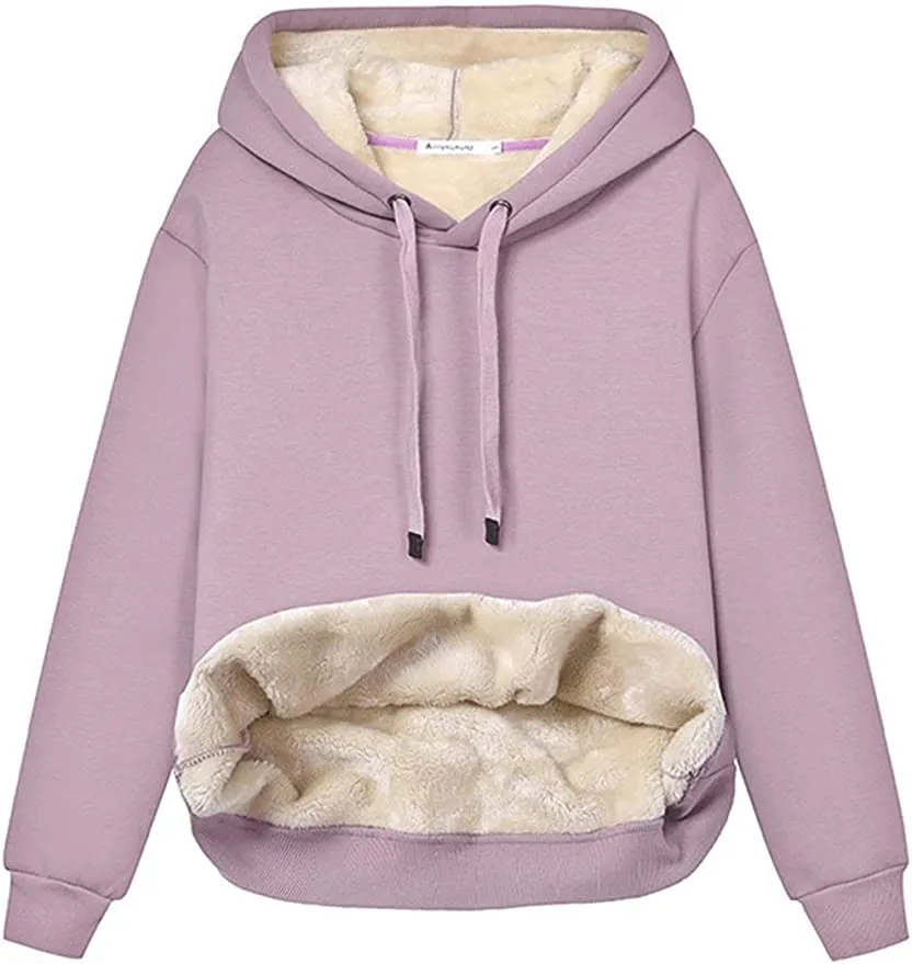 Women's Winter Warm Sherpa Fleece Lined Hooded Sweatshirts Pullover Tops  -  Made to Fit the Curvy Girl