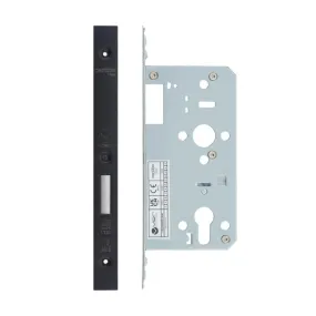 Zoo Din Euro Deadlock- Backset 55mm - 2 Pc Forend - Square - PCB - Powder Coated Black-Powder Coat Black